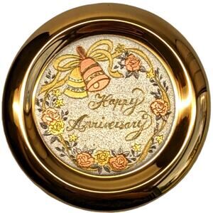 Chokin Art Happy Anniversary trinket box vintage 1970s